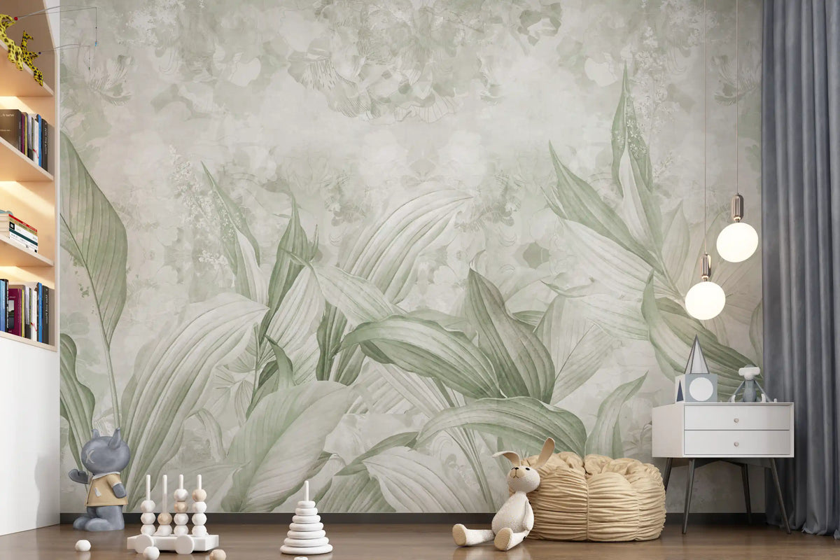 Soft Sage Green Botanical Wall Mural Wall Mural