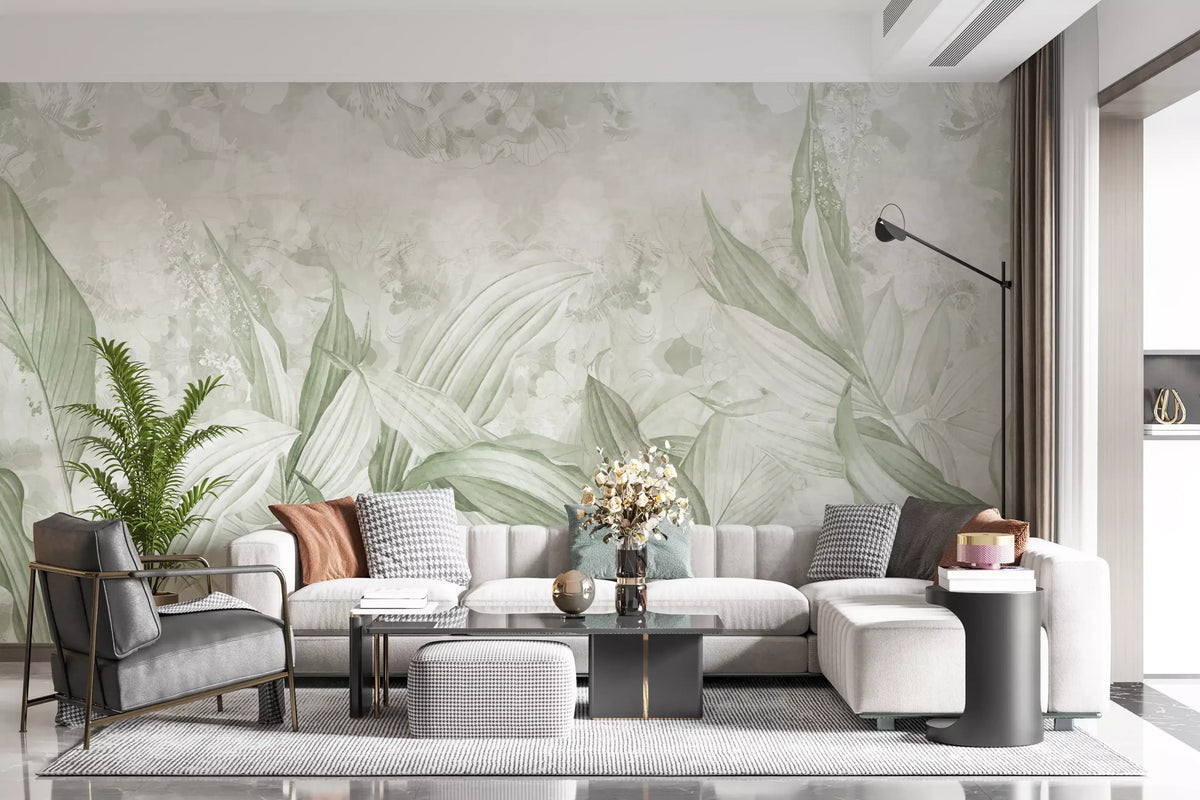 Soft Sage Green Botanical Wall Mural Wall Mural