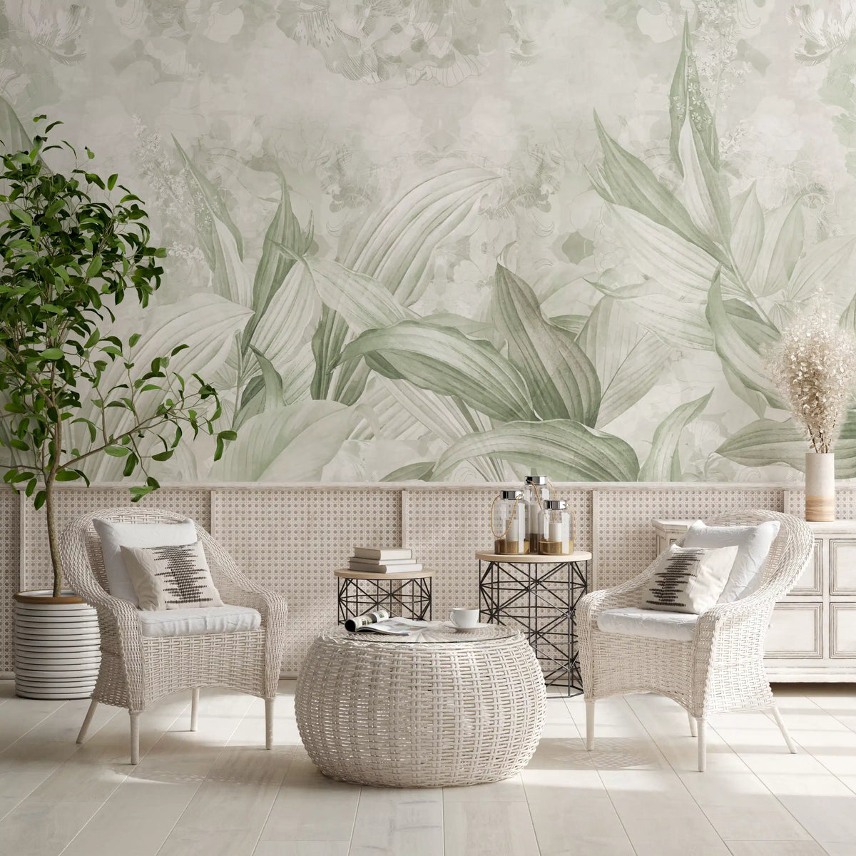Soft Sage Green Botanical Wall Mural Wall Mural