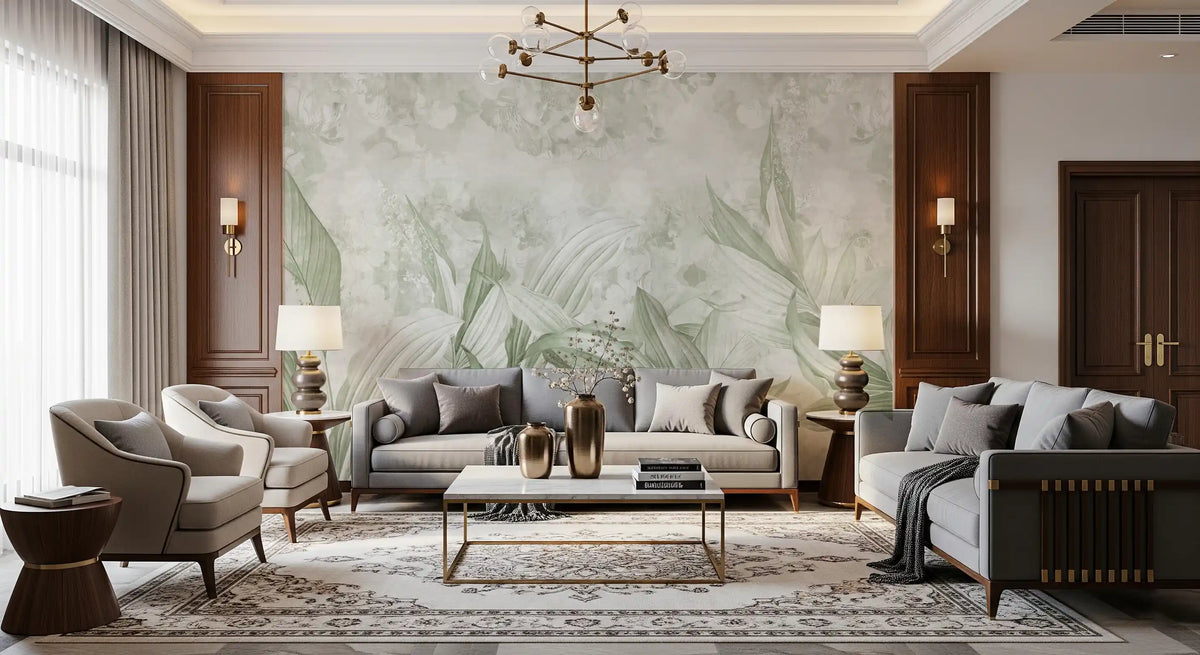 Soft Sage Green Botanical Wall Mural Wall Mural