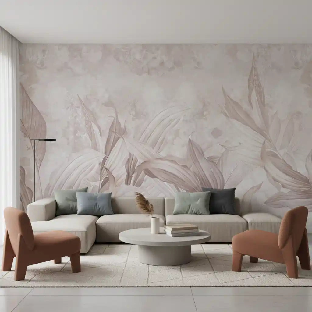 Blush Pink Botanical Leaf Wall Mural Wall Mural