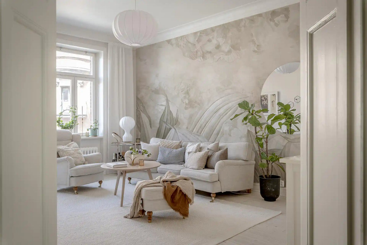 Sage Green Botanical Leaf Wall Mural Wall Mural