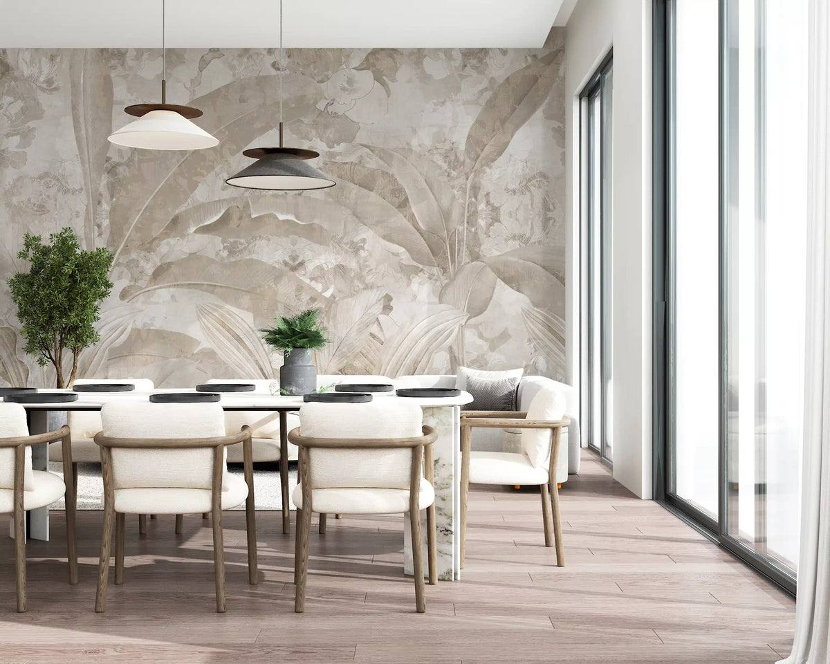 Neutral Beige Tropical Leaves Wall Mural Wall Mural