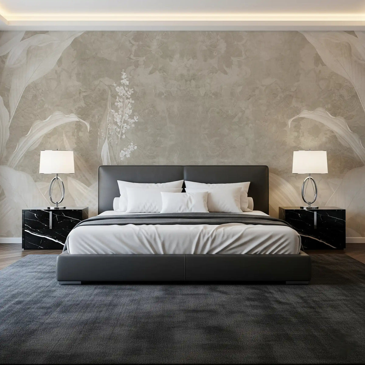 Misty Beige Botanical Leaves Wall Mural Wall Mural