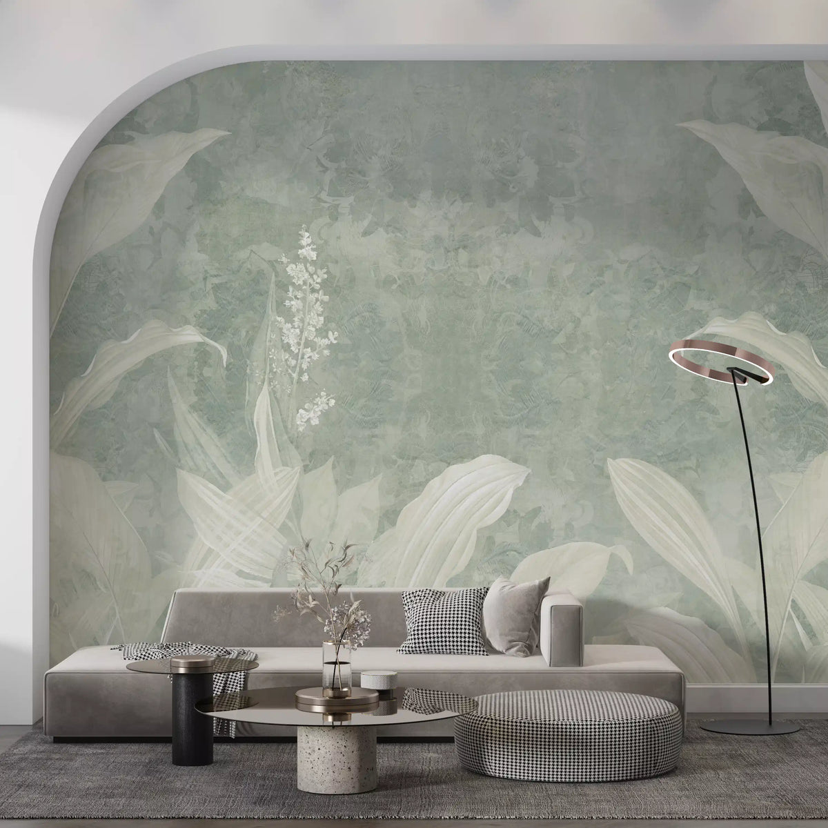 Misty Sage Botanical Leaves Wall Mural Wall Mural