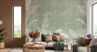 Misty Sage Botanical Leaves Wall Mural Wall Mural