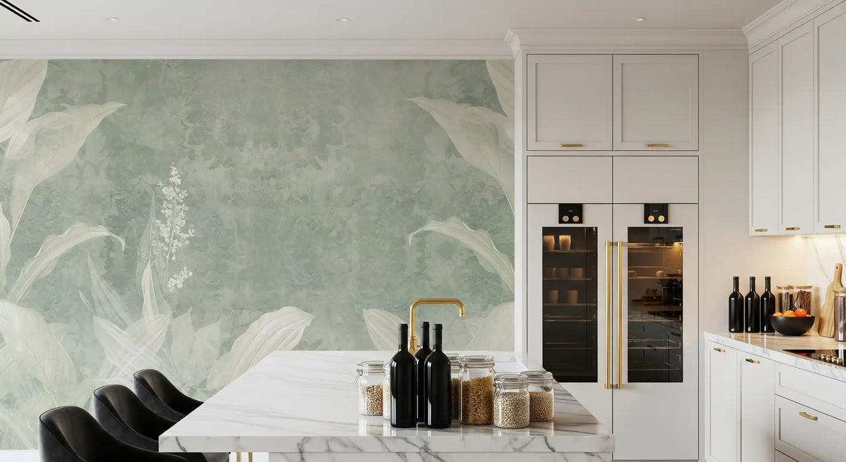 Misty Sage Botanical Leaves Wall Mural Wall Mural