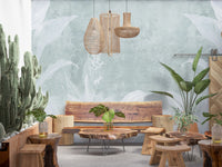 Misty Duck Egg Blue Botanical Leaf Border Wall Mural Wall Mural