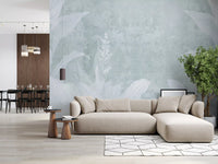 Misty Duck Egg Blue Botanical Leaf Border Wall Mural Wall Mural