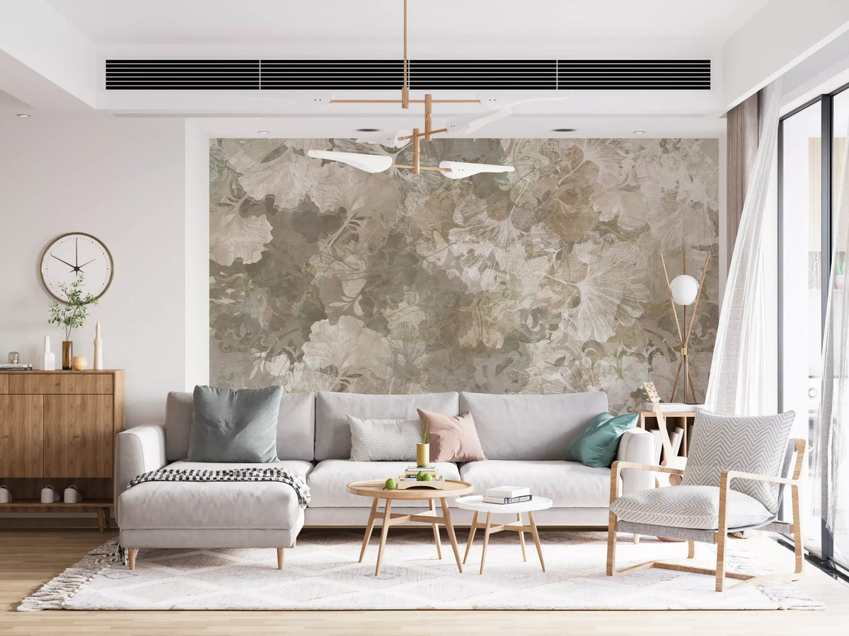 Warm Sand Golden Ginkgo Leaf Vintage Wall Mural Wall Mural