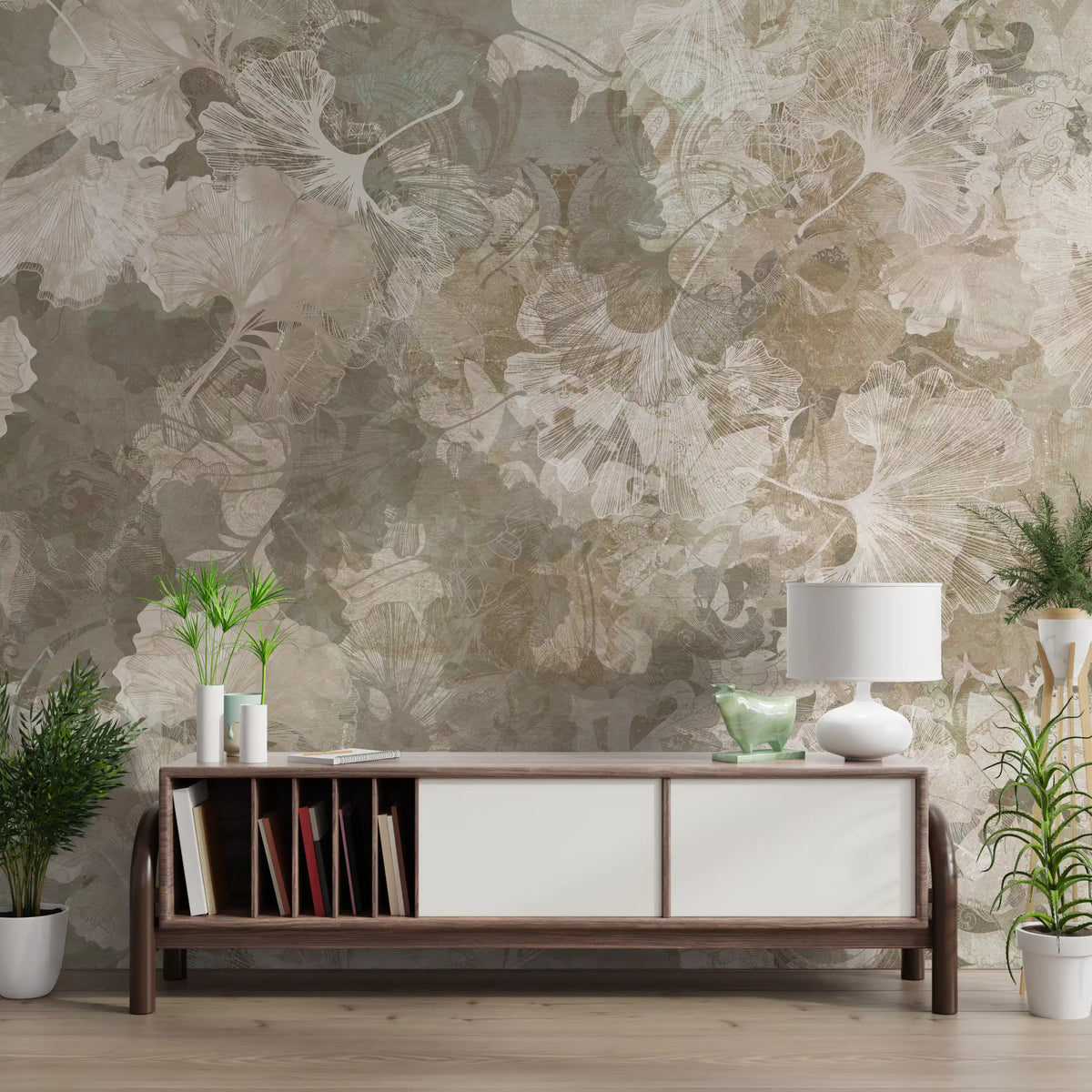 Warm Sand Golden Ginkgo Leaf Vintage Wall Mural Wall Mural