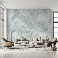 Ice Blue Botanical Banana Leaf Wall Mural Wall Mural