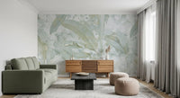 Sage Green Gold Tropical Botanical Leaf Wall Mural Wall Mural