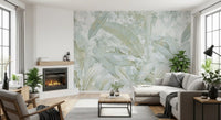 Sage Green Gold Tropical Botanical Leaf Wall Mural Wall Mural