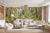 Sunlit Forest Stream Meadow Wall Mural