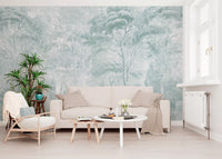 Sage Duck Egg Misty Forest Landscape Wall Mural Wall Mural