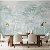 Sage Duck Egg Misty Forest Landscape Wall Mural Wall Mural