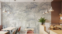 Warm Sand Grey Misty Forest Landscape Wall Mural Wall Mural