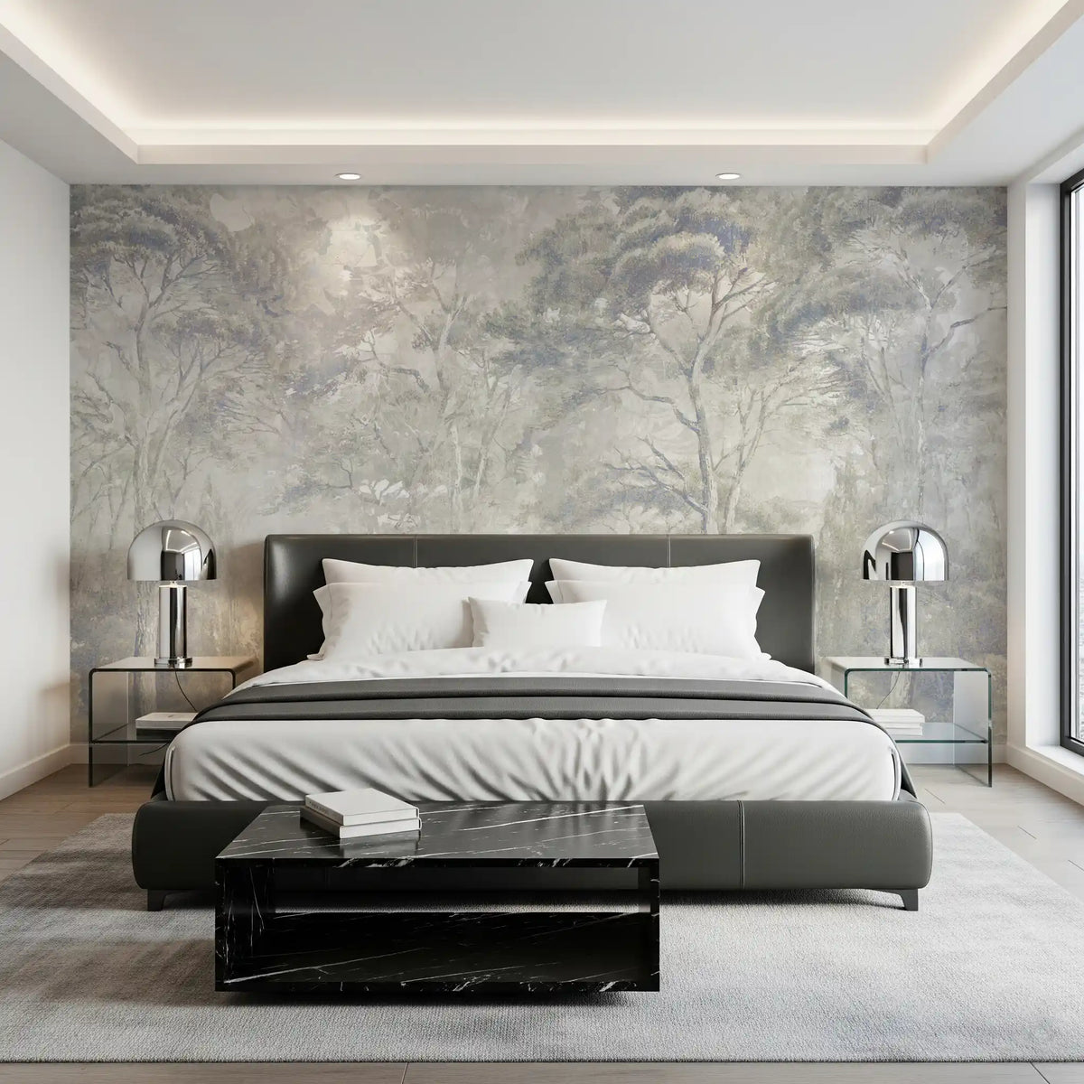 Warm Sand Grey Misty Forest Landscape Wall Mural Wall Mural