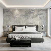 Warm Sand Grey Misty Forest Landscape Wall Mural Wall Mural