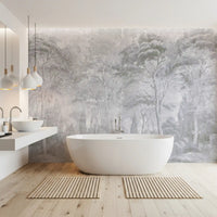 Foggy Slate Grey Misty Forest Landscape Wall Mural Wall Mural