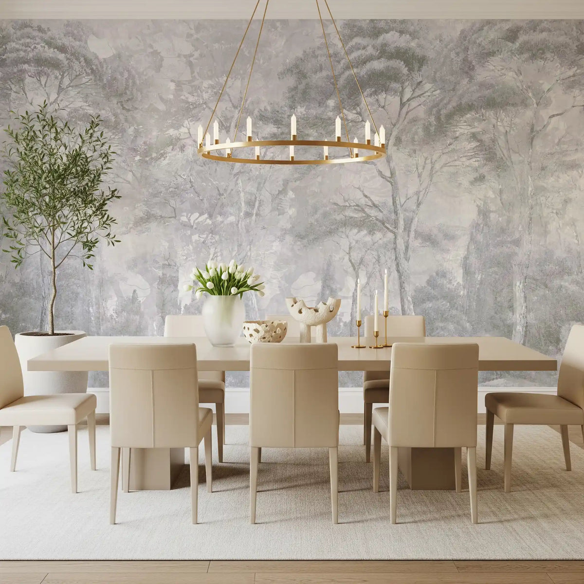 Foggy Slate Grey Misty Forest Landscape Wall Mural Wall Mural
