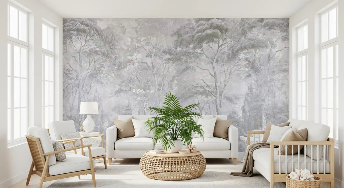 Foggy Slate Grey Misty Forest Landscape Wall Mural Wall Mural