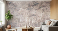 Dusty Mauve Taupe Misty Forest Landscape Wall Mural Wall Mural