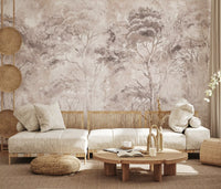 Soft Rose Taupe Misty Forest Landscape Wall Mural Wall Mural