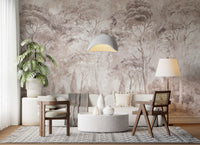 Soft Rose Taupe Misty Forest Landscape Wall Mural Wall Mural