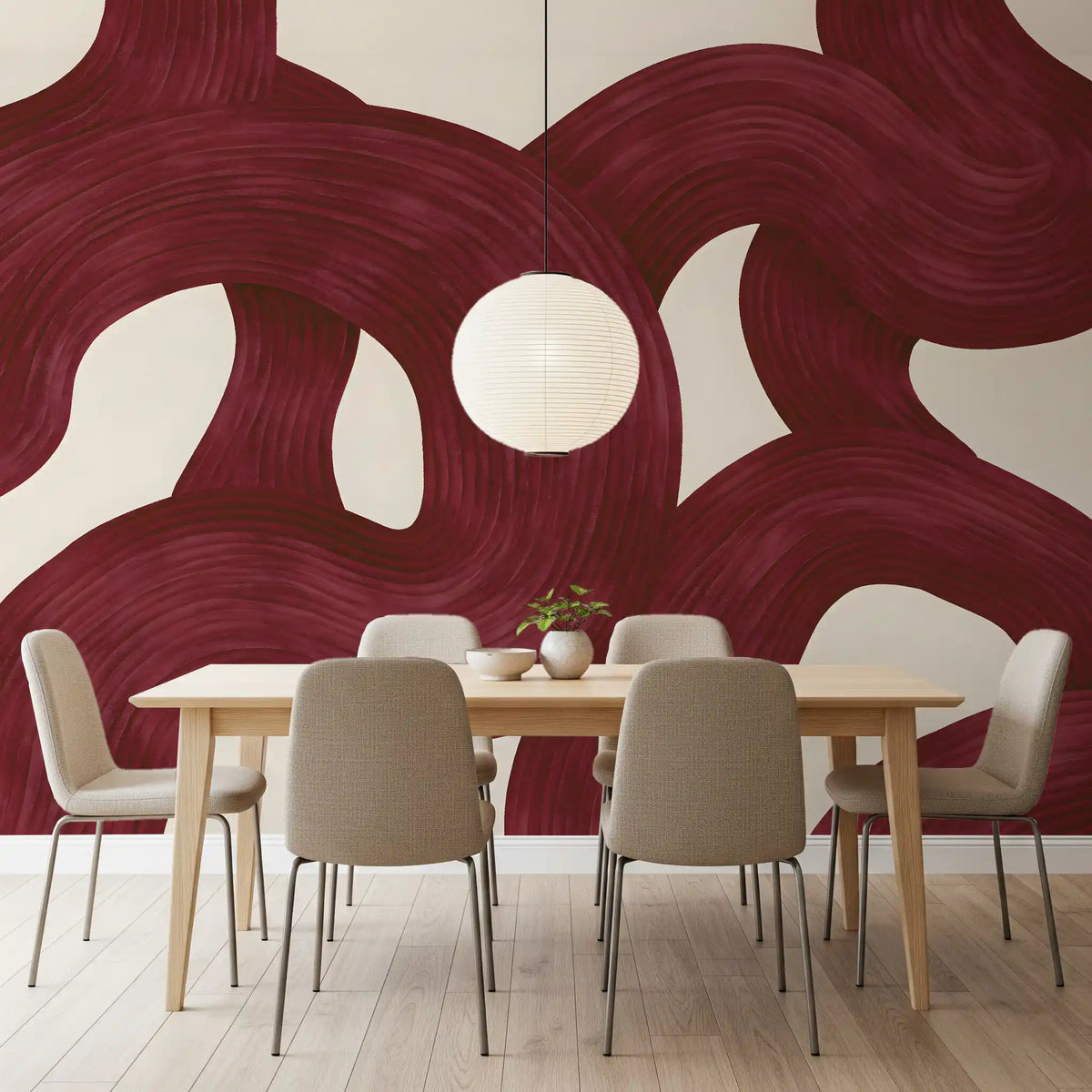 Deep Burgundy Intertwined Arches Wall Mural