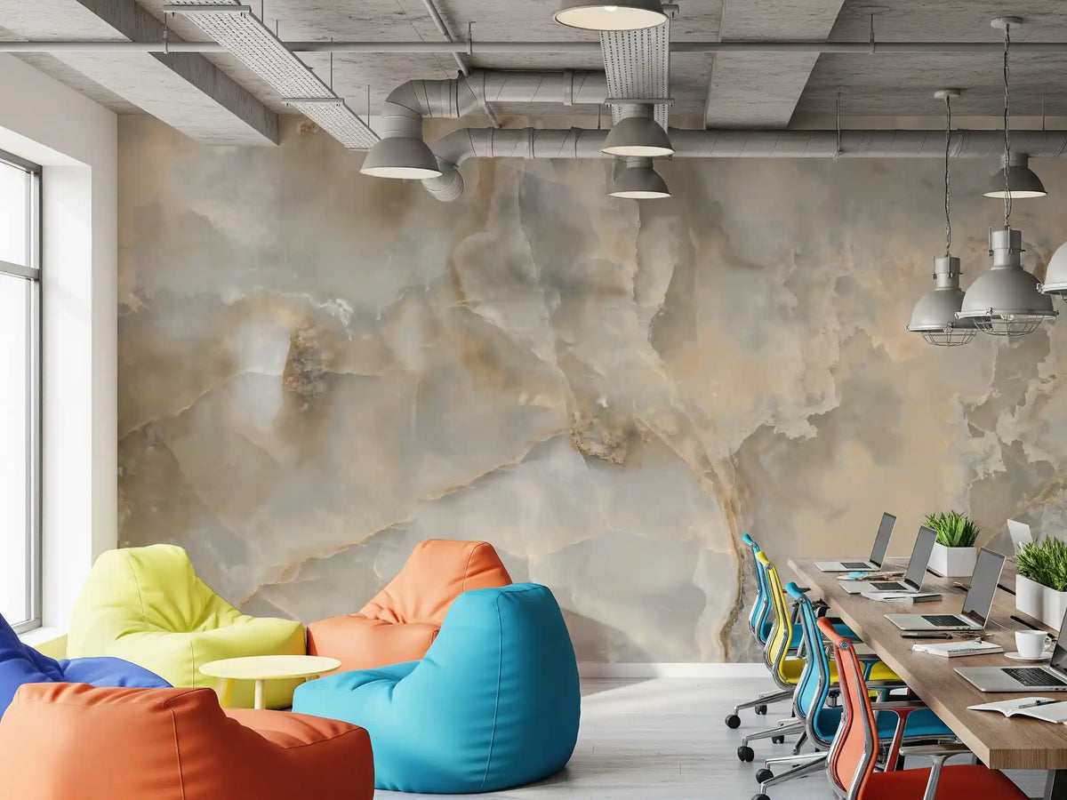 Serene Cream and Taupe Marble Vein Wall Mural