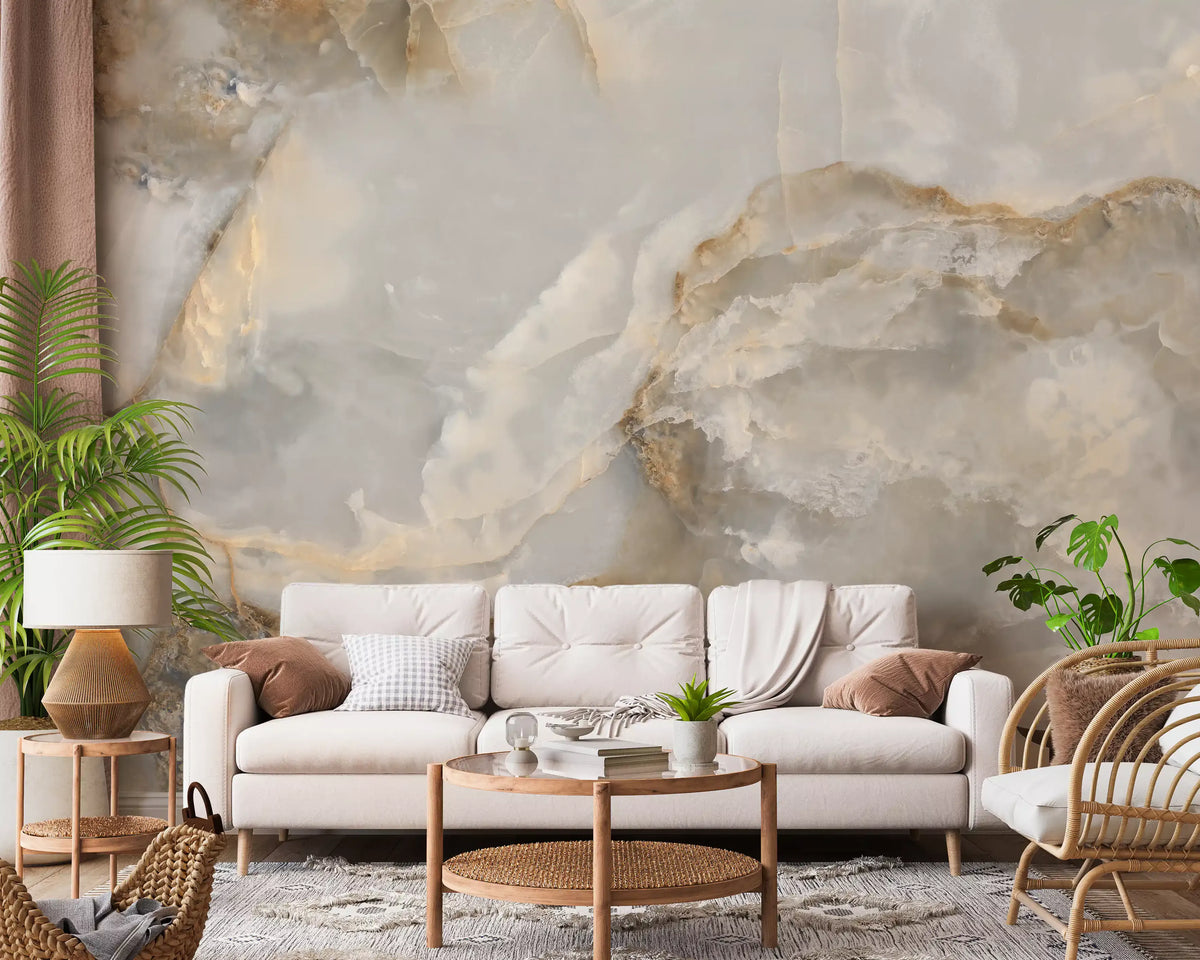 Ethereal Marble Veining Neutral Wall Mural