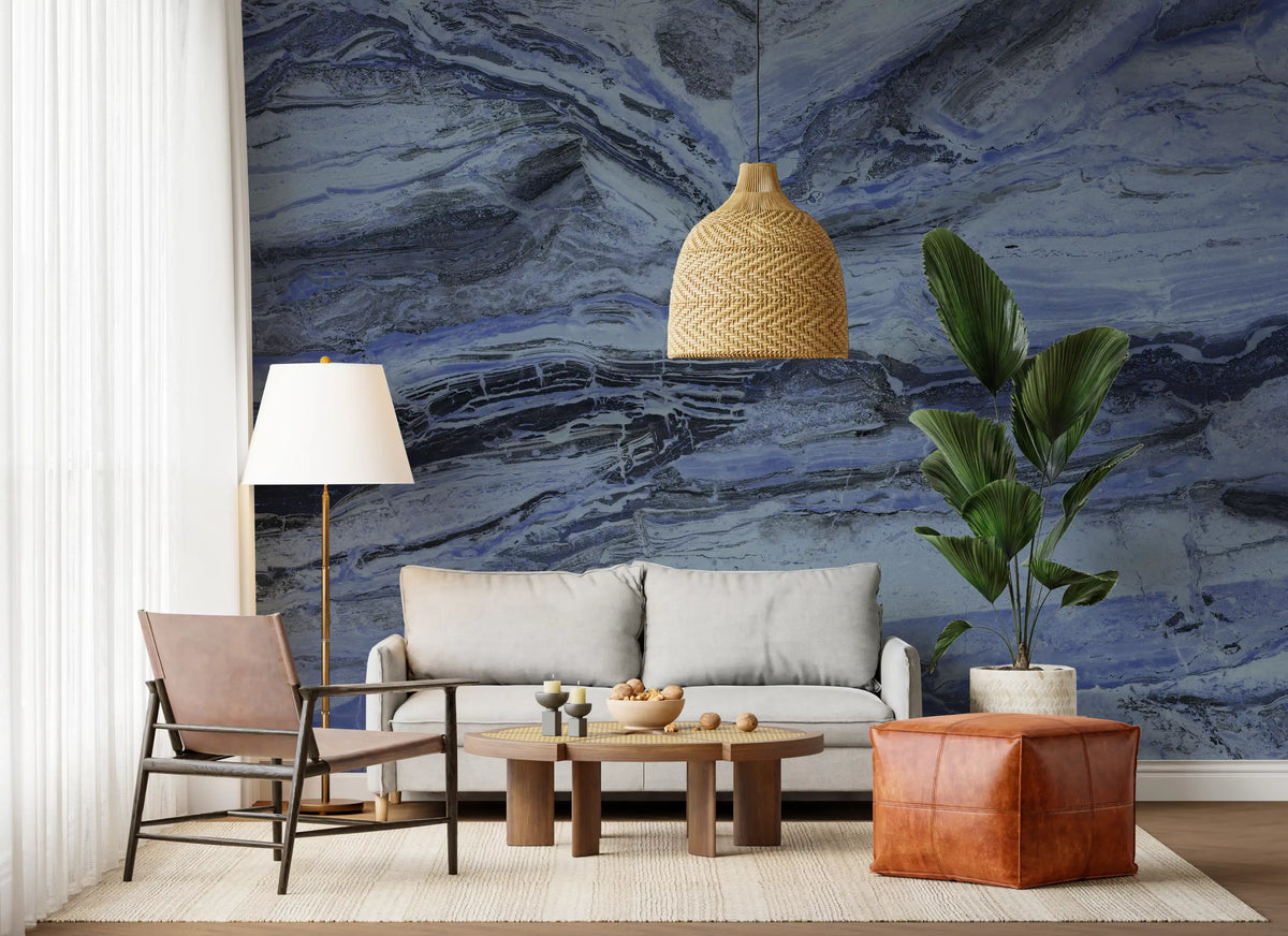 Indigo Veined Marble Slab Wall Mural