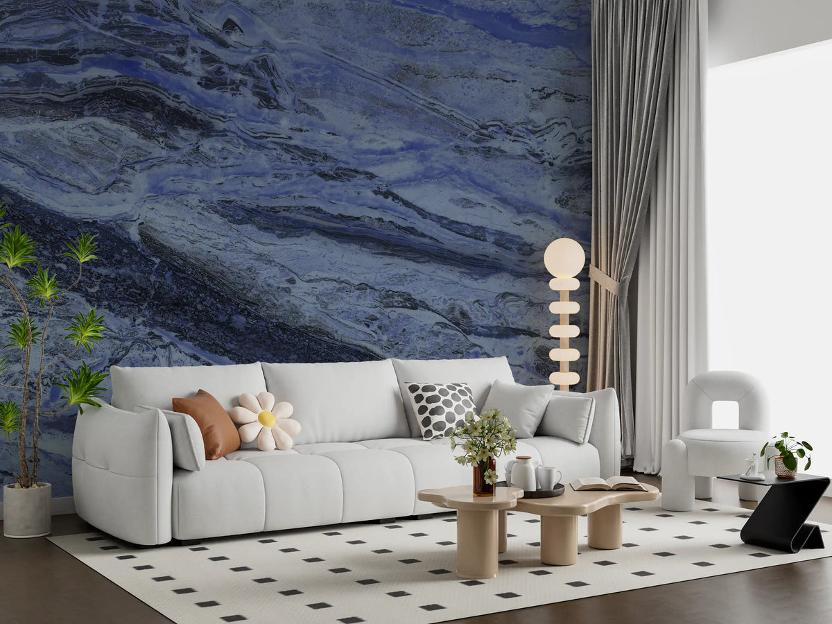 Deep Azure Marble Flow Wall Mural