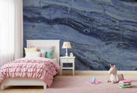 Midnight Cobalt Marble Veins Wall Mural