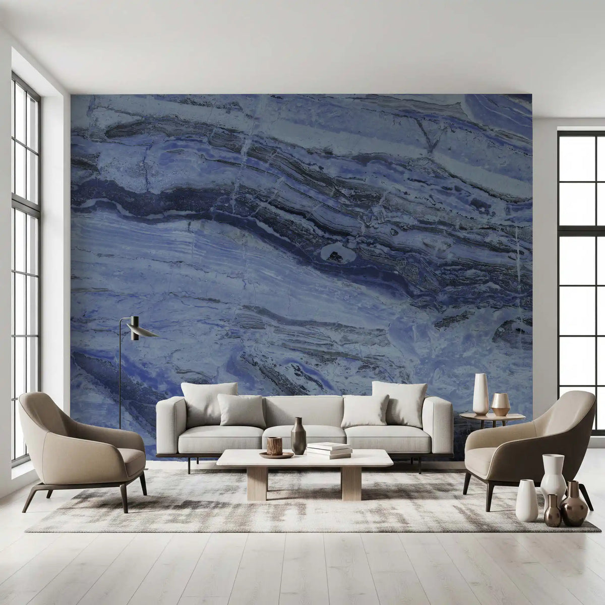 Midnight Cobalt Marble Veins Wall Mural