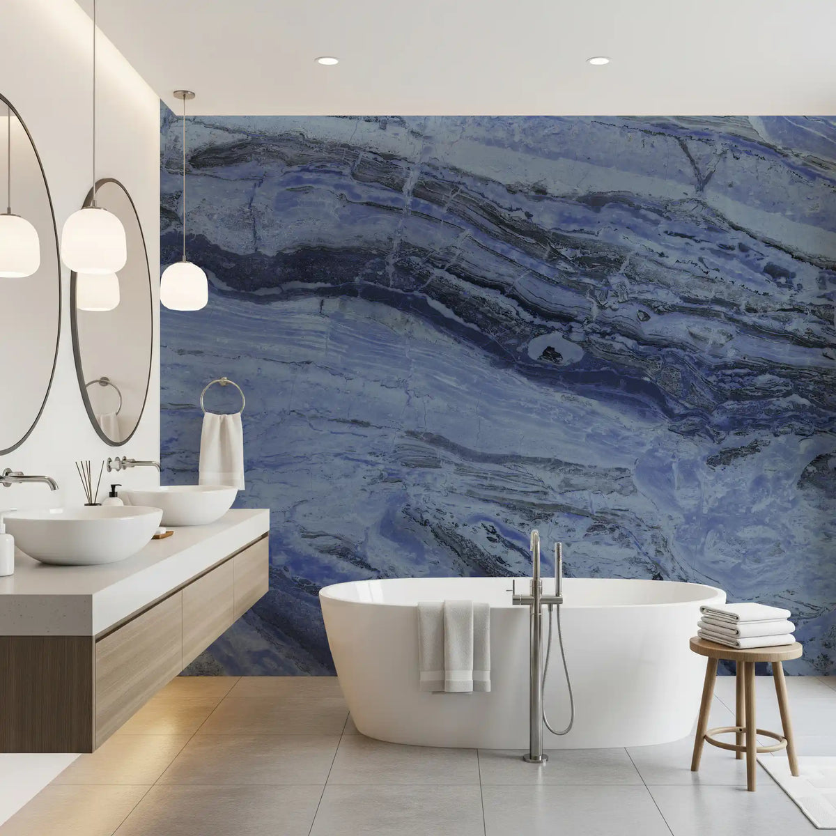 Midnight Cobalt Marble Veins Wall Mural