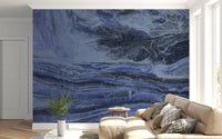 Deep Azure Fluid Marble Swirls Wall Mural