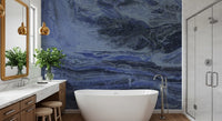 Deep Azure Fluid Marble Swirls Wall Mural