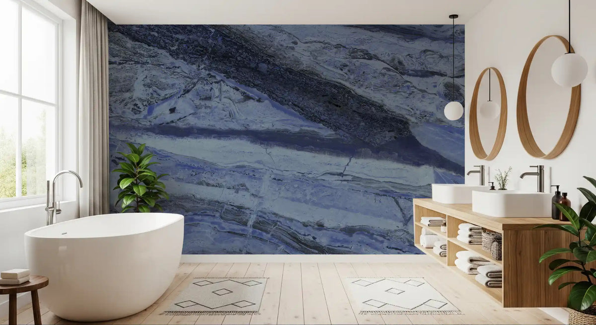 Midnight Cobalt Marble Veins Wall Mural