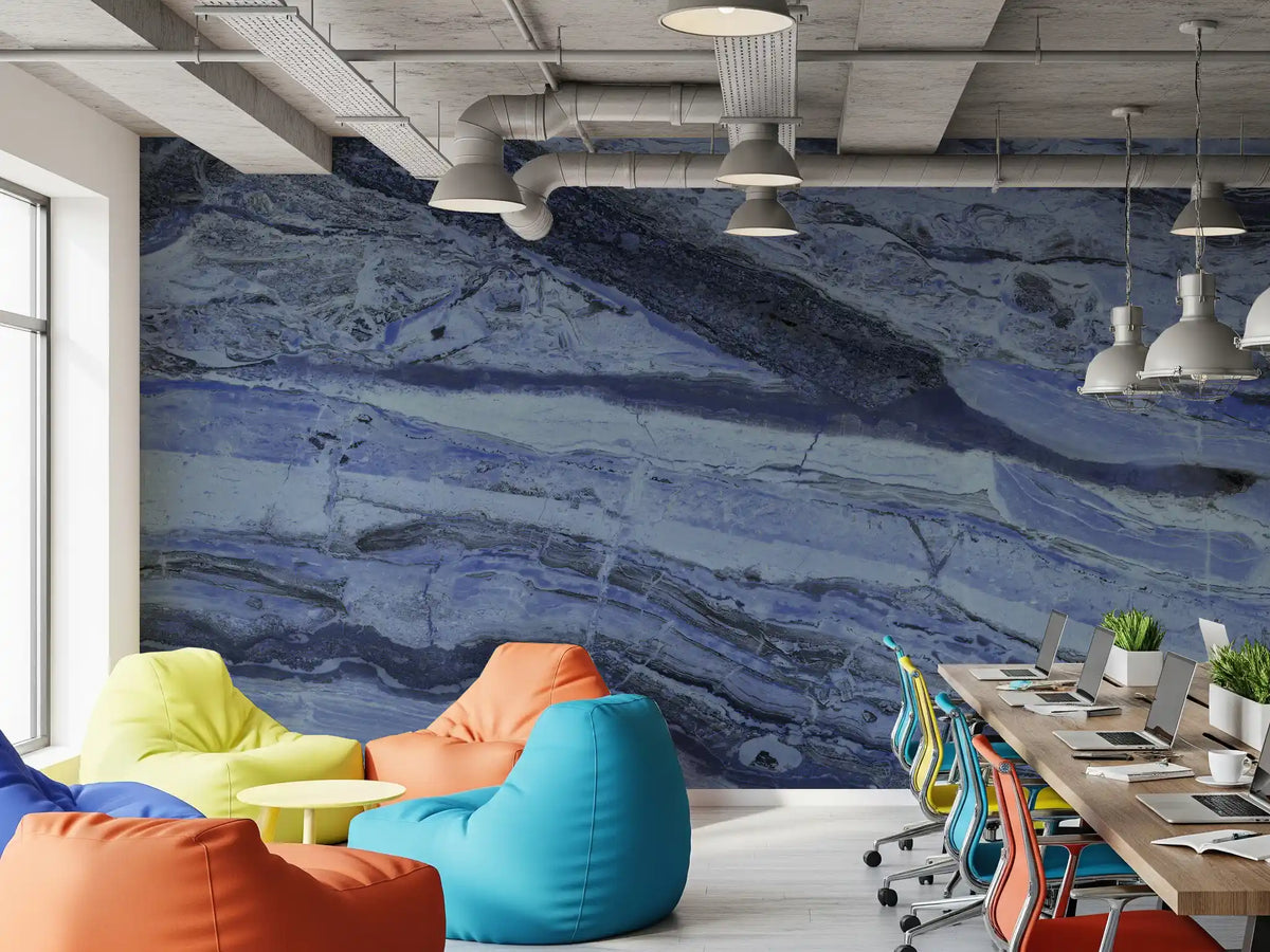 Midnight Cobalt Marble Veins Wall Mural