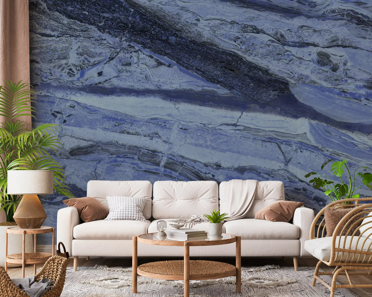 Midnight Cobalt Marble Veins Wall Mural