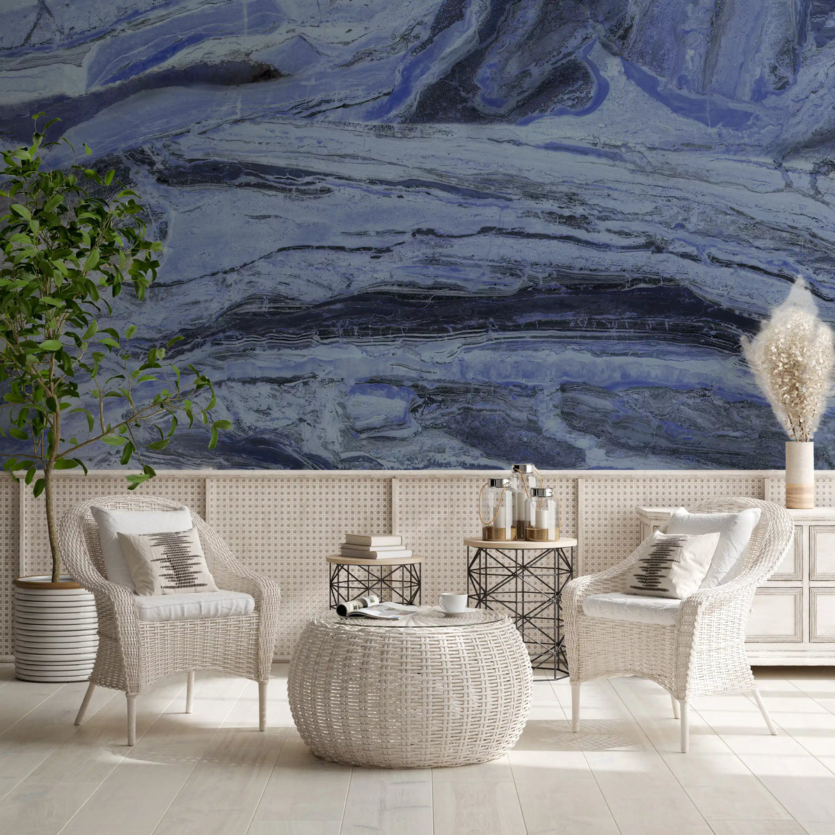 Abstract Swirls in Indigo and Slate Wall Mural