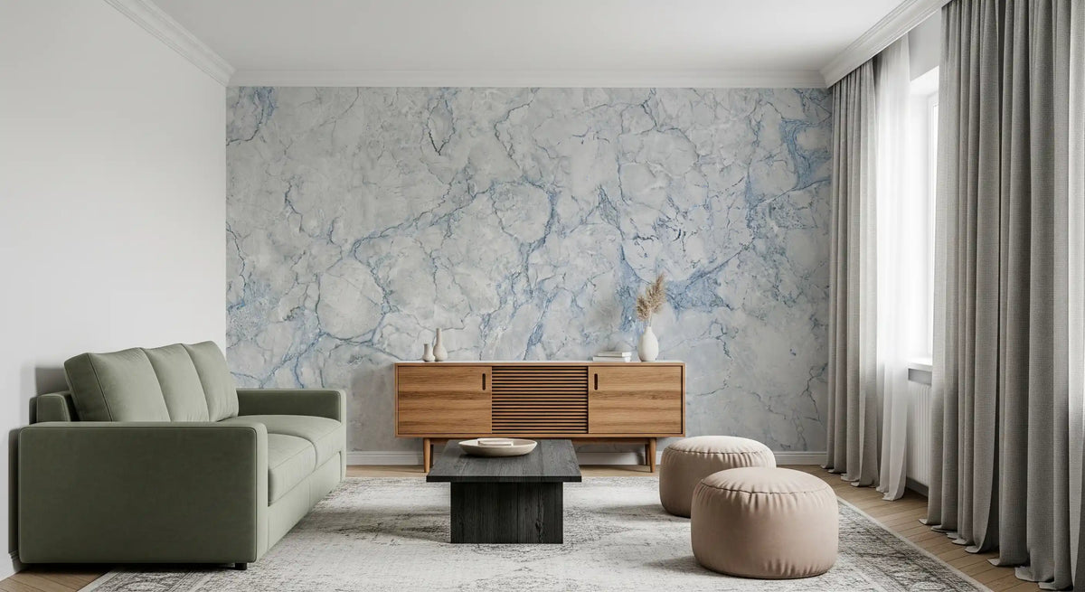 Cool Blue Marble Vein Texture Wall Mural