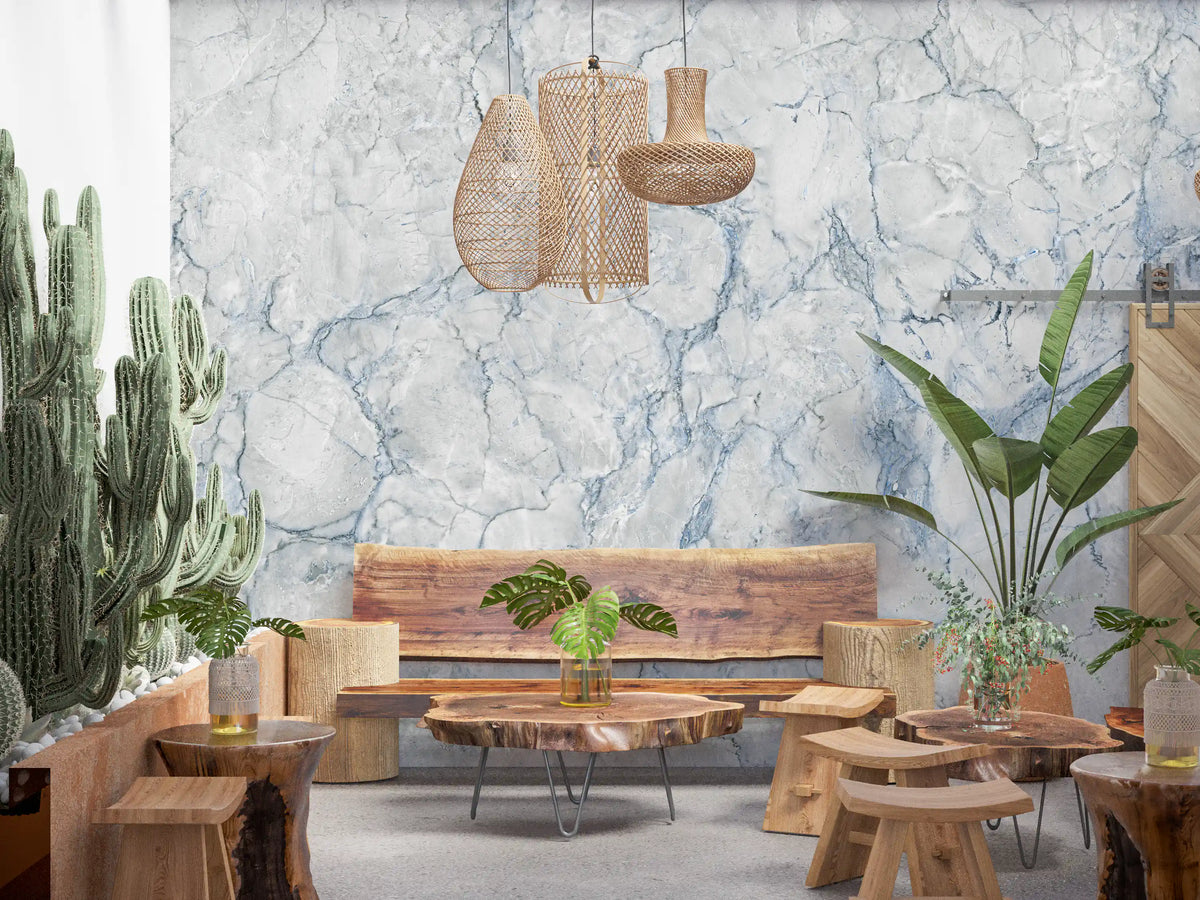 Cool Blue Marble Vein Texture Wall Mural