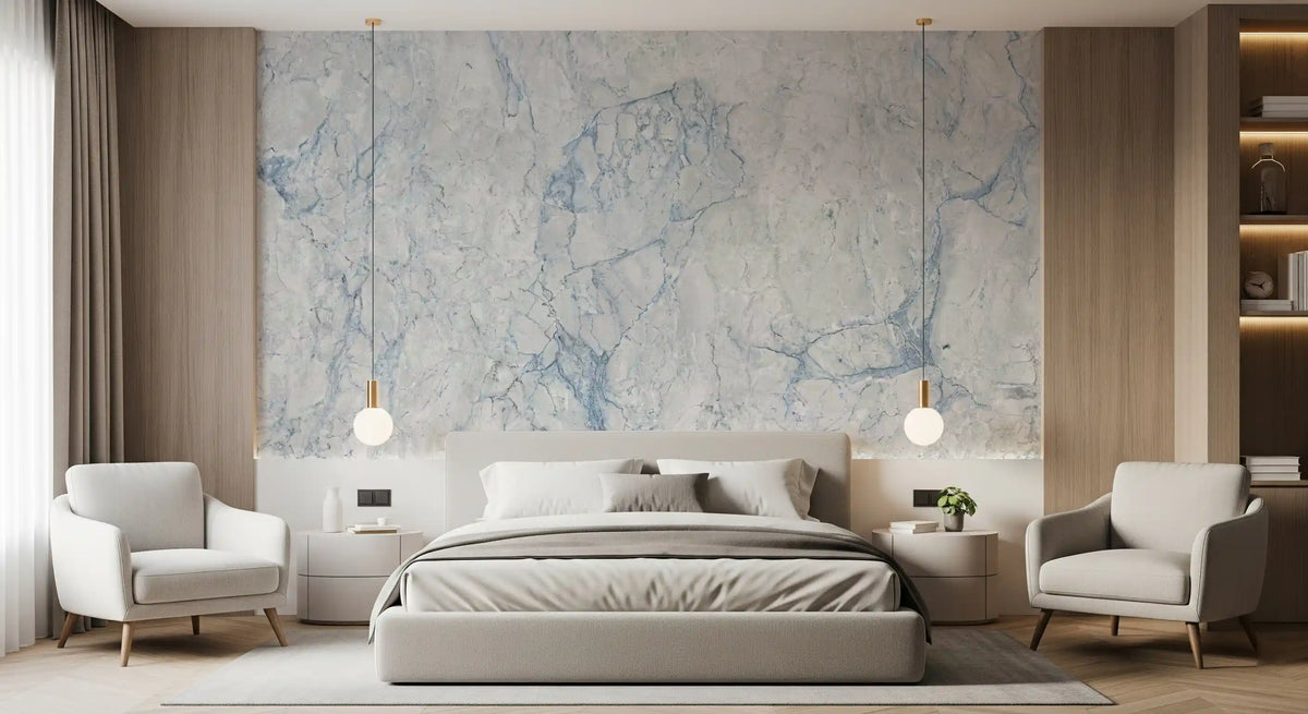 Ethereal Blue and White Marble Slab Wall Mural