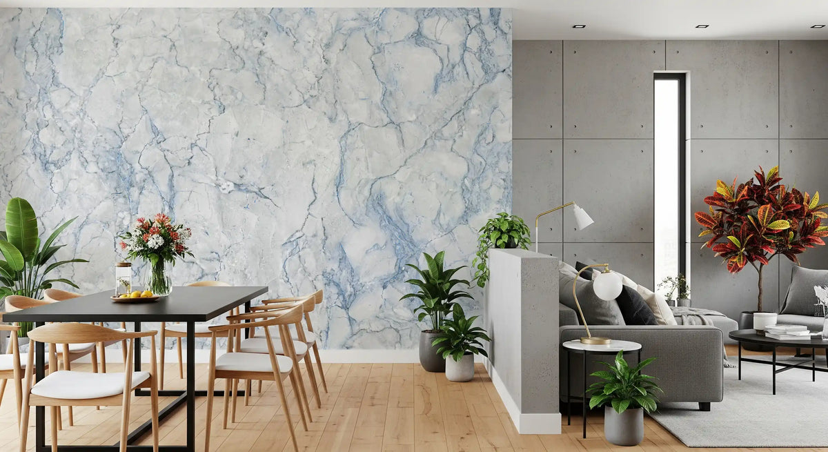 Serene Blue Veined Marble Texture Wall Mural