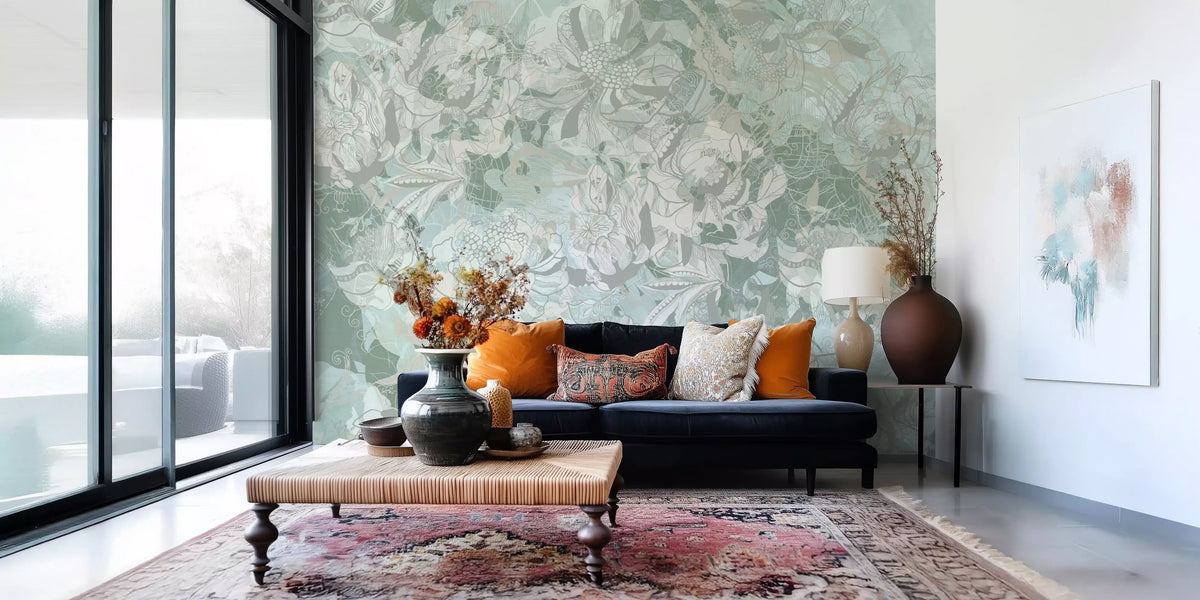 Rich Sage Olive Botanical Floral Wall Mural Wall Mural