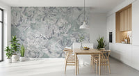 Misty Slate Ice Teal Botanical Floral Wall Mural Wall Mural